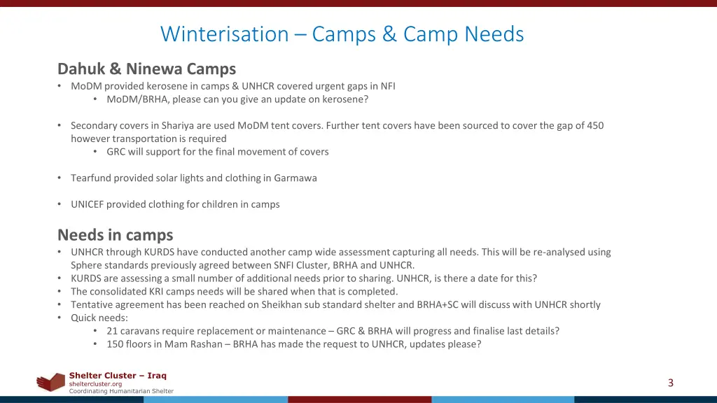 winterisation camps camp needs