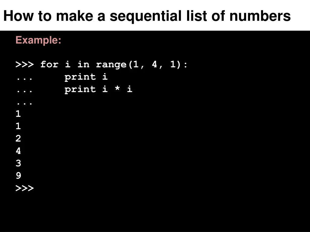 how to make a sequential list of numbers 1