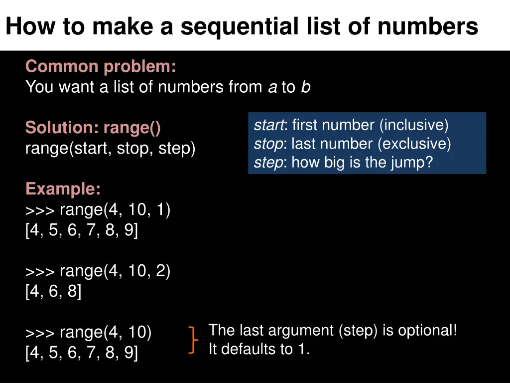 how to make a sequential list of numbers