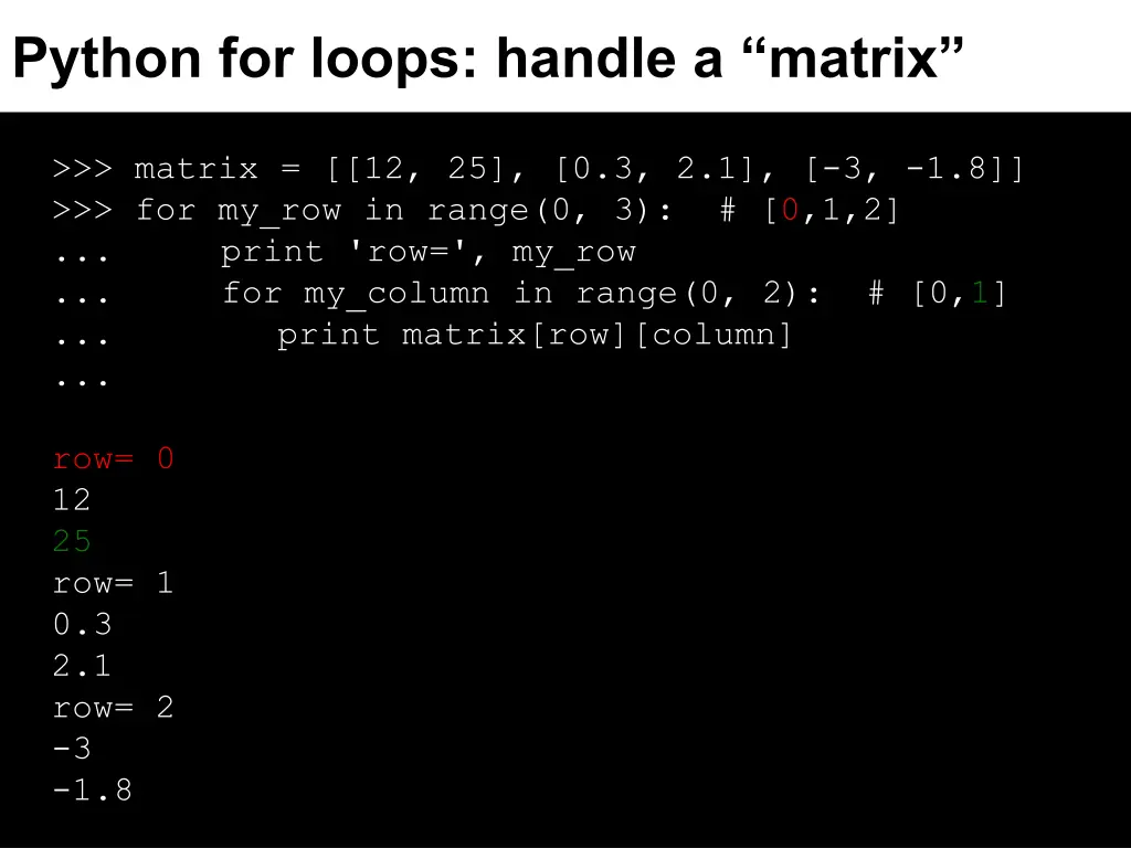 python for loops handle a matrix 4