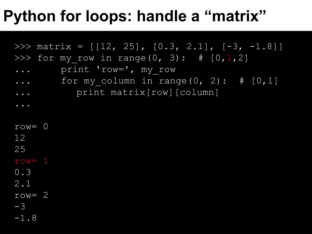 python for loops handle a matrix 5