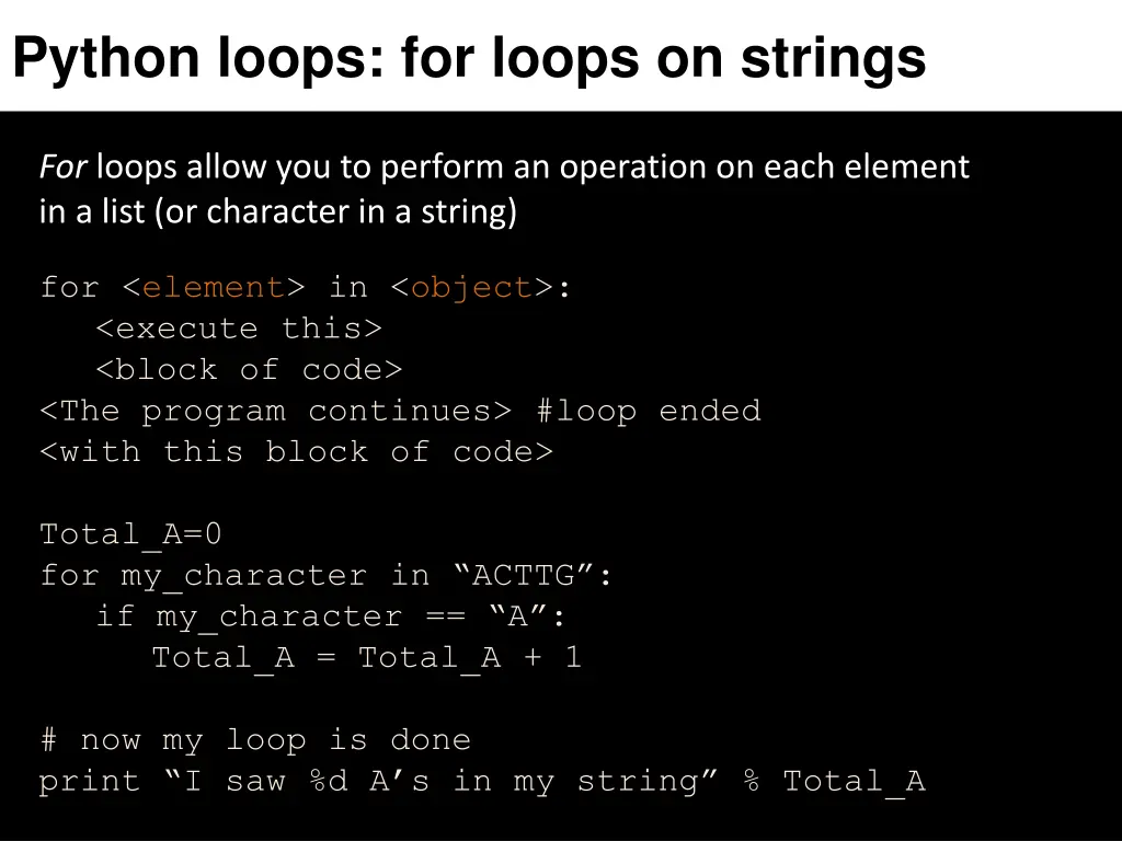 python loops for loops on strings