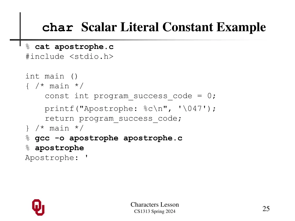 char scalar literal constant example