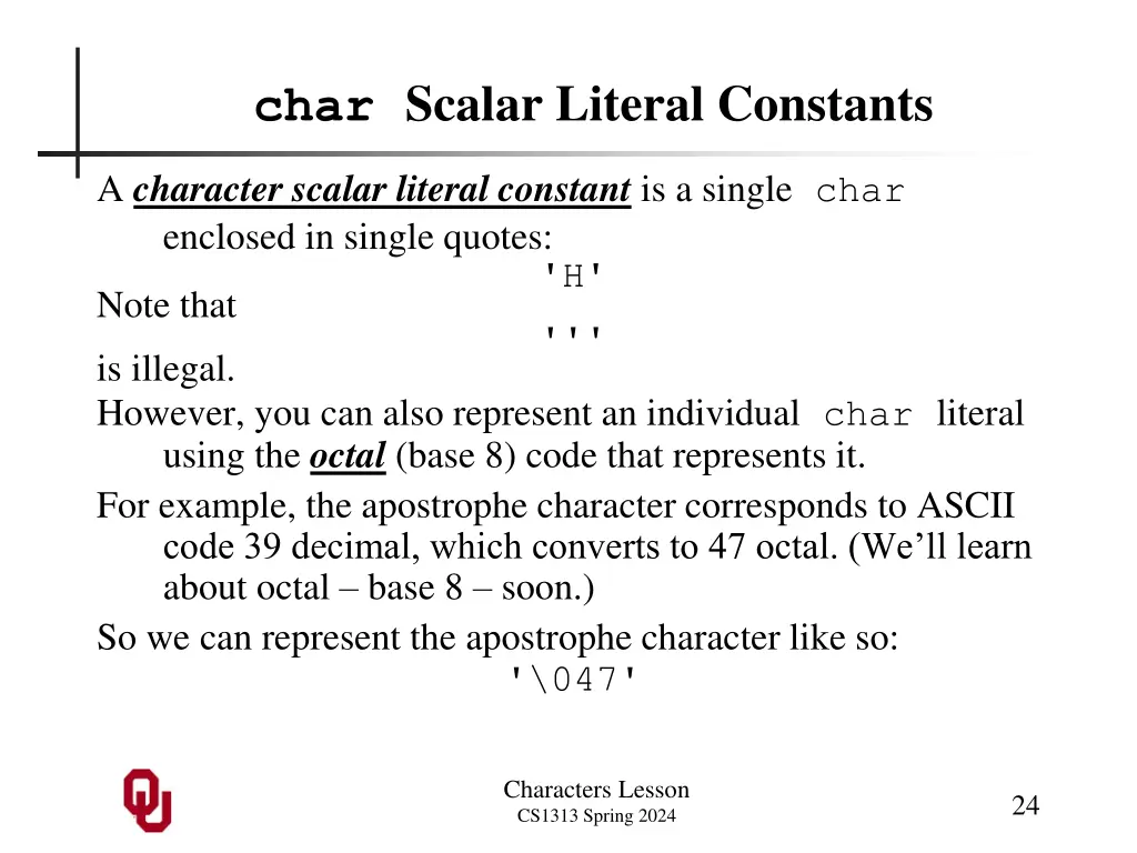 char scalar literal constants