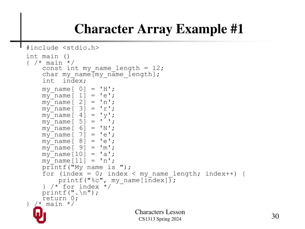 character array example 1