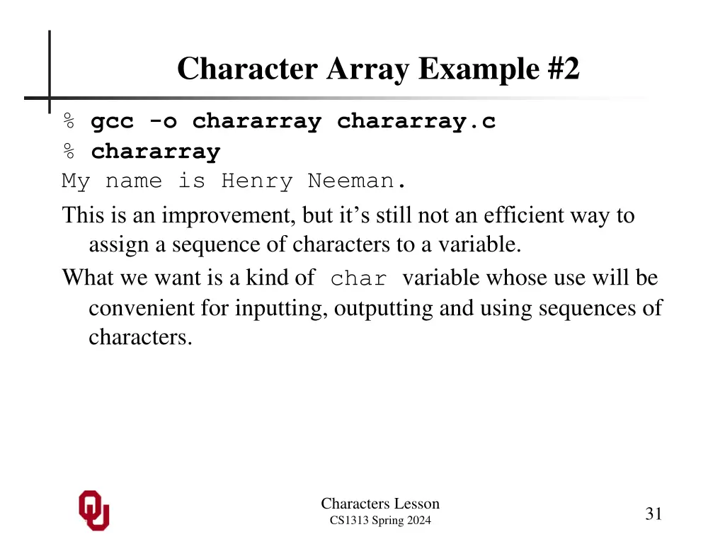 character array example 2