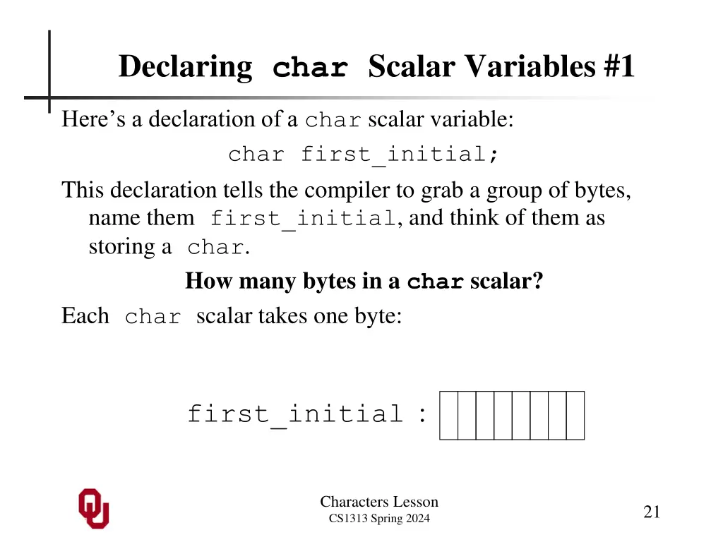 declaring char scalar variables 1