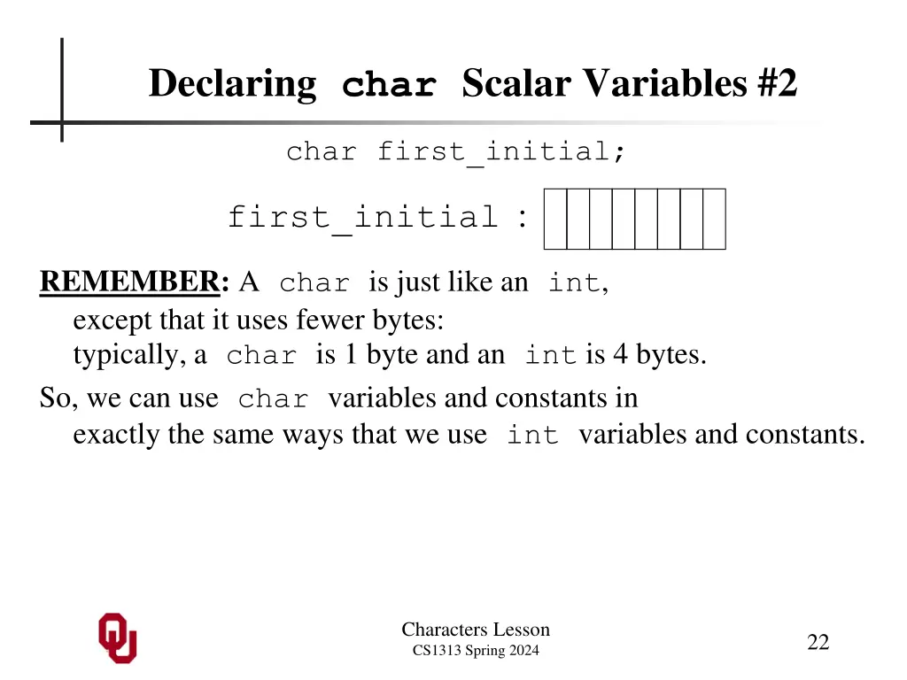 declaring char scalar variables 2