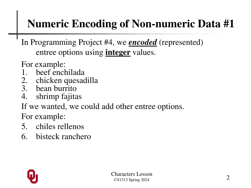 numeric encoding of non numeric data 1