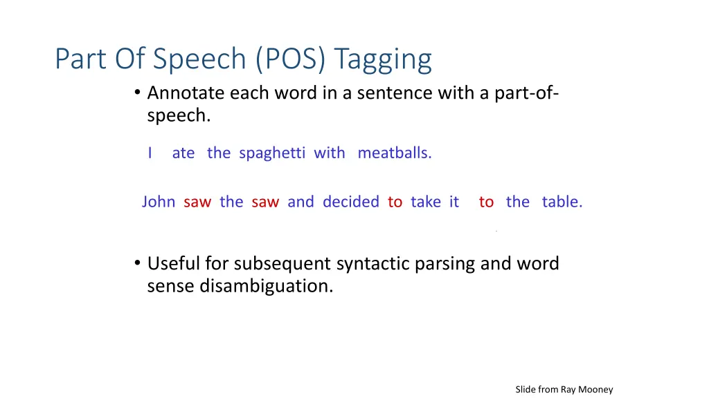 part of speech pos tagging annotate each word