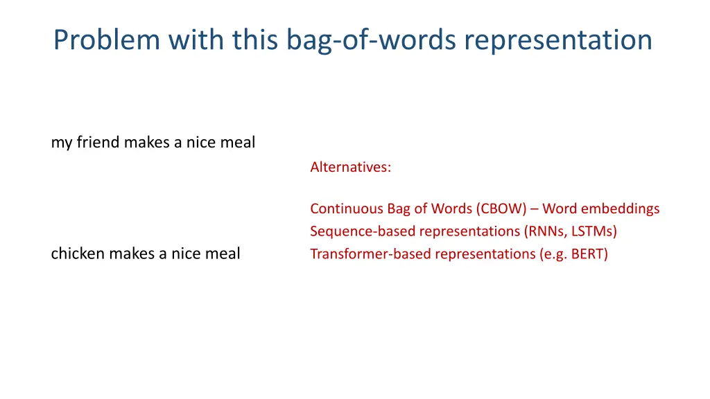 problem with this bag of words representation 1