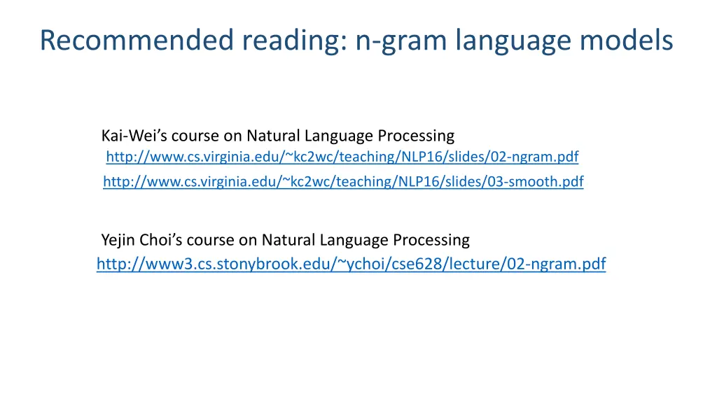 recommended reading n gram language models