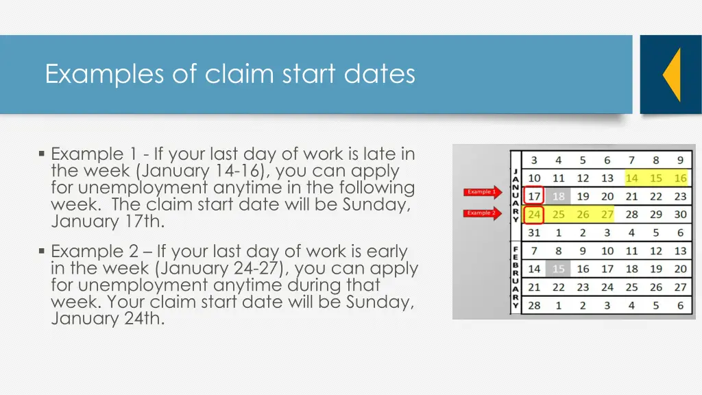 examples of claim start dates