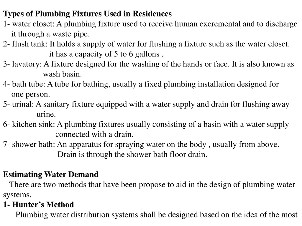 types of plumbing fixtures used in residences