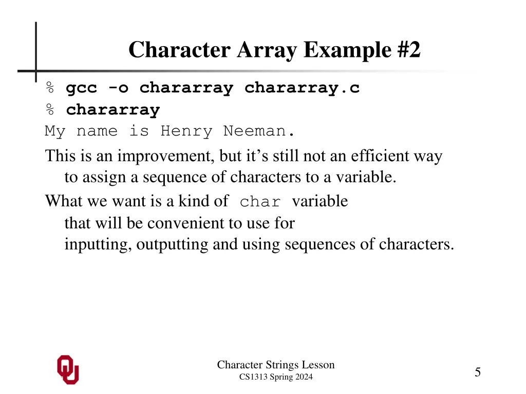 character array example 2