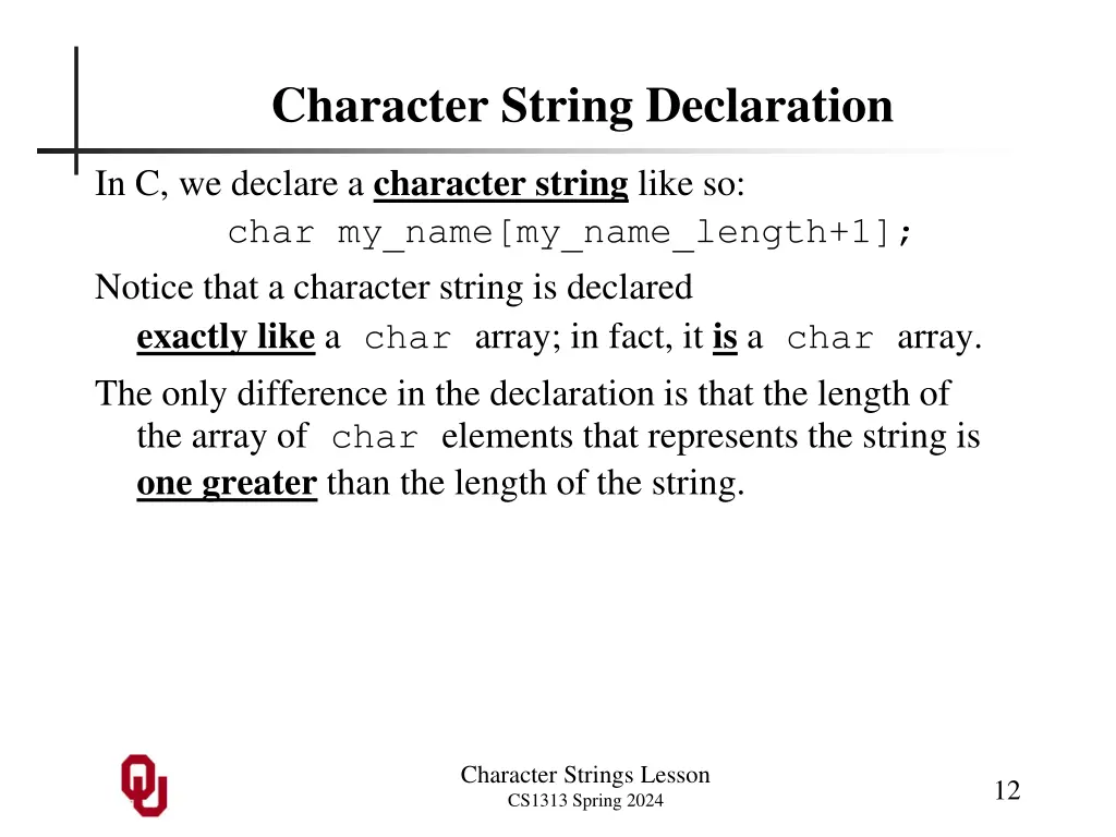 character string declaration