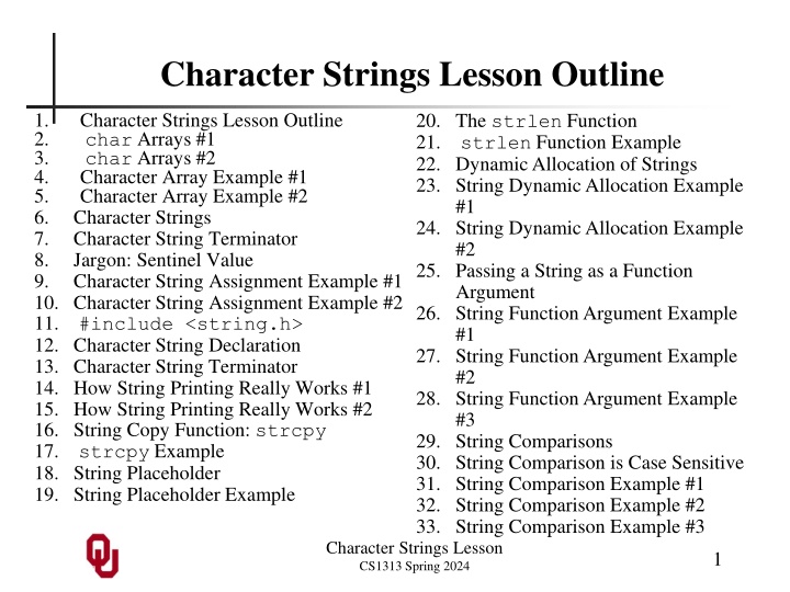 character strings lesson outline