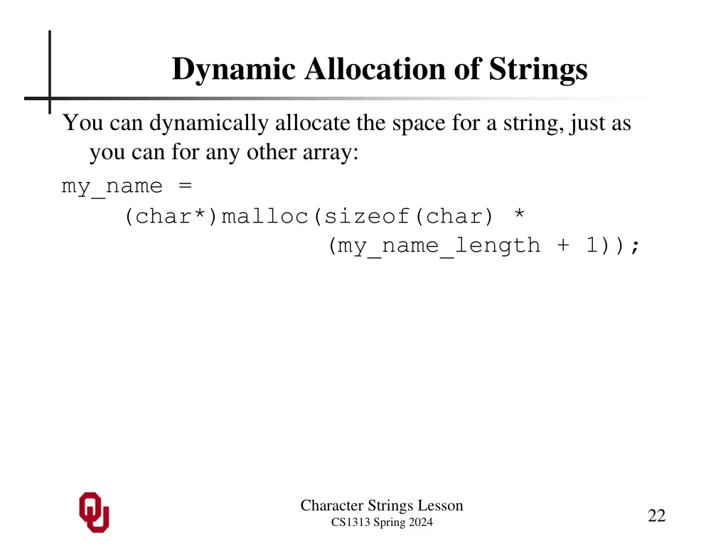 dynamic allocation of strings