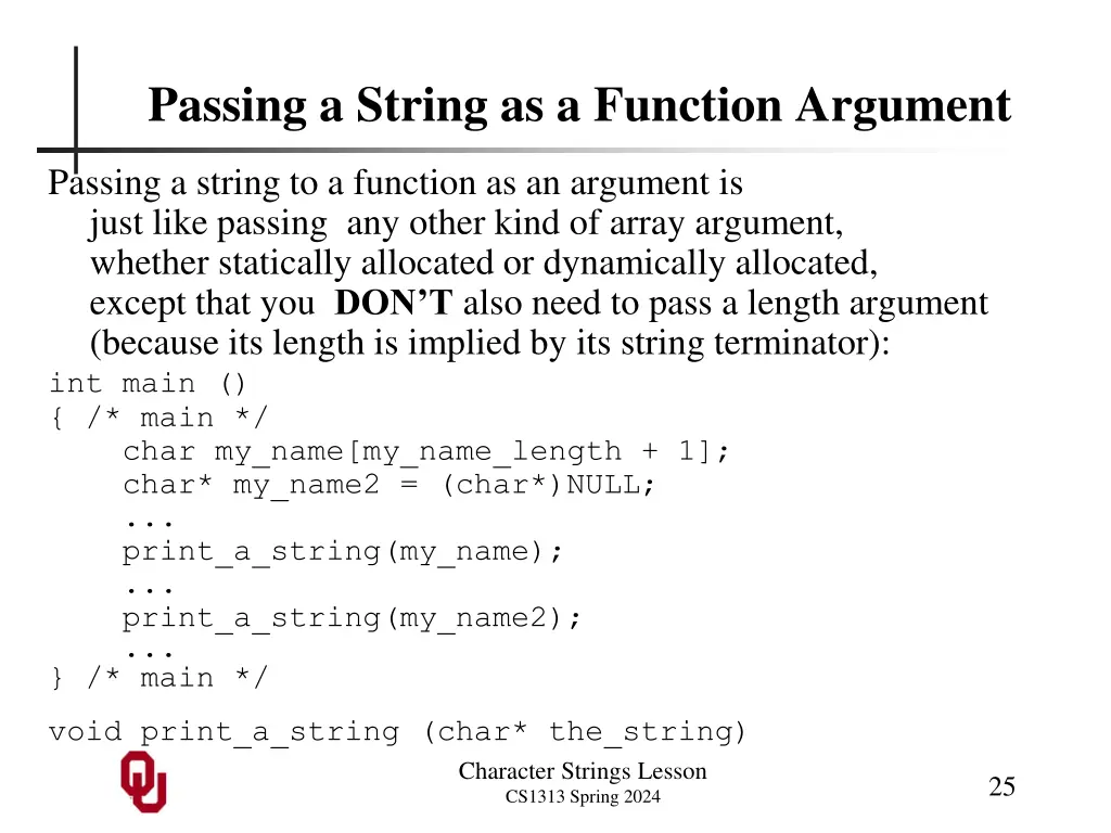 passing a string as a function argument