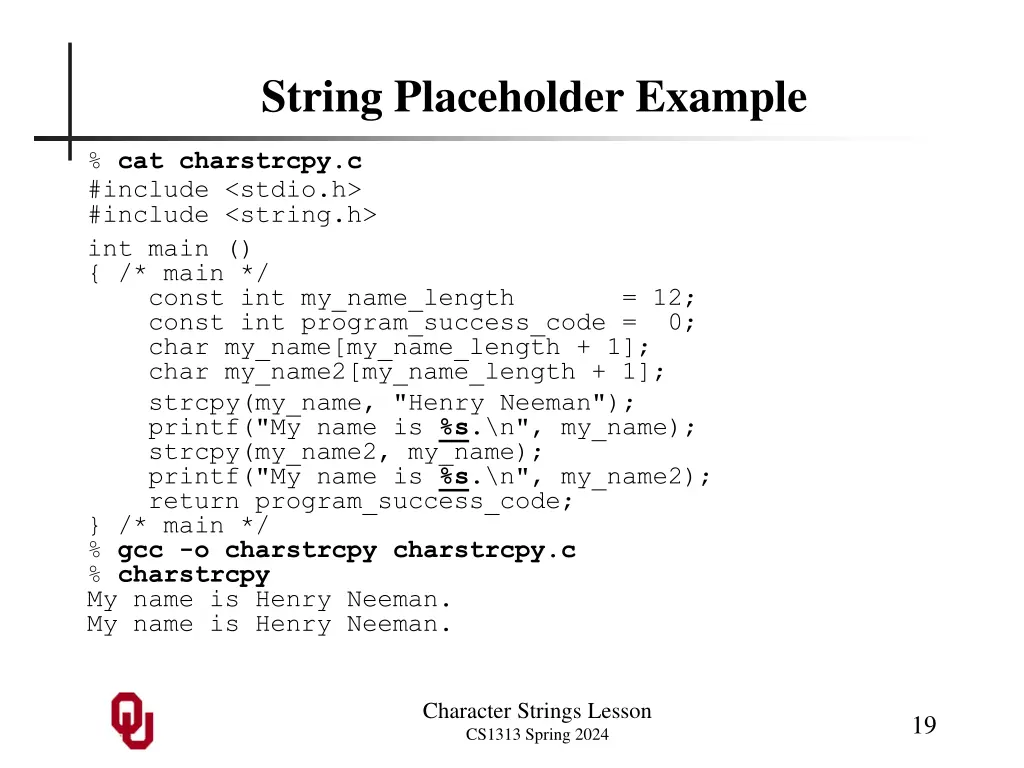 string placeholder example