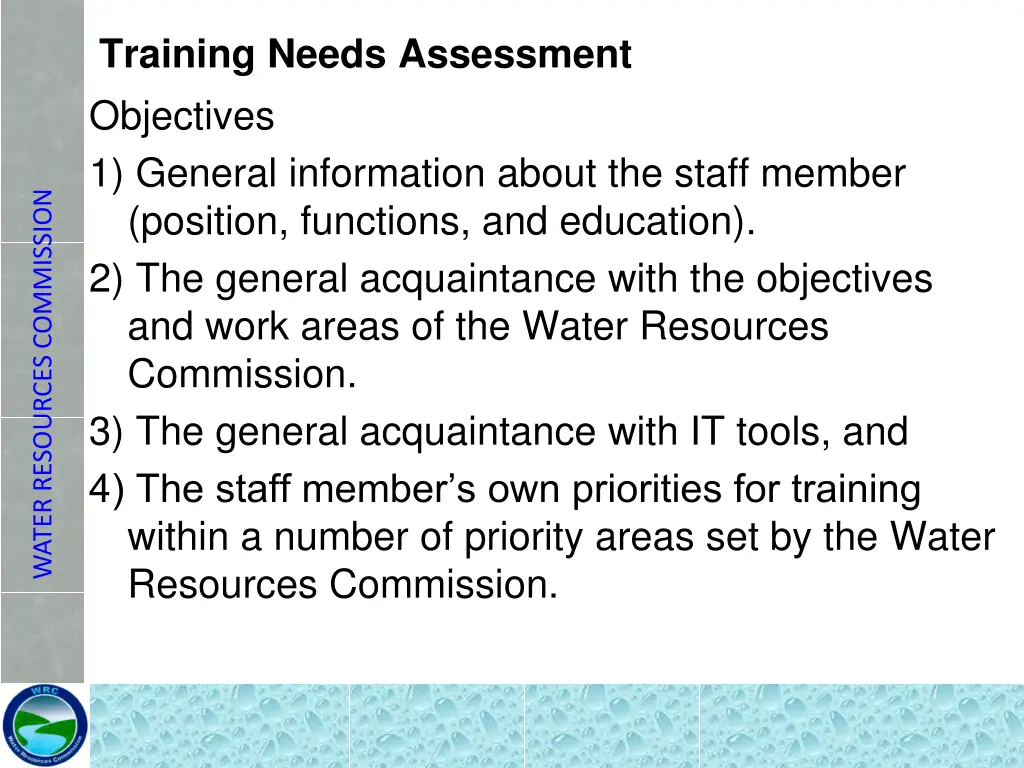 training needs assessment objectives 1 general