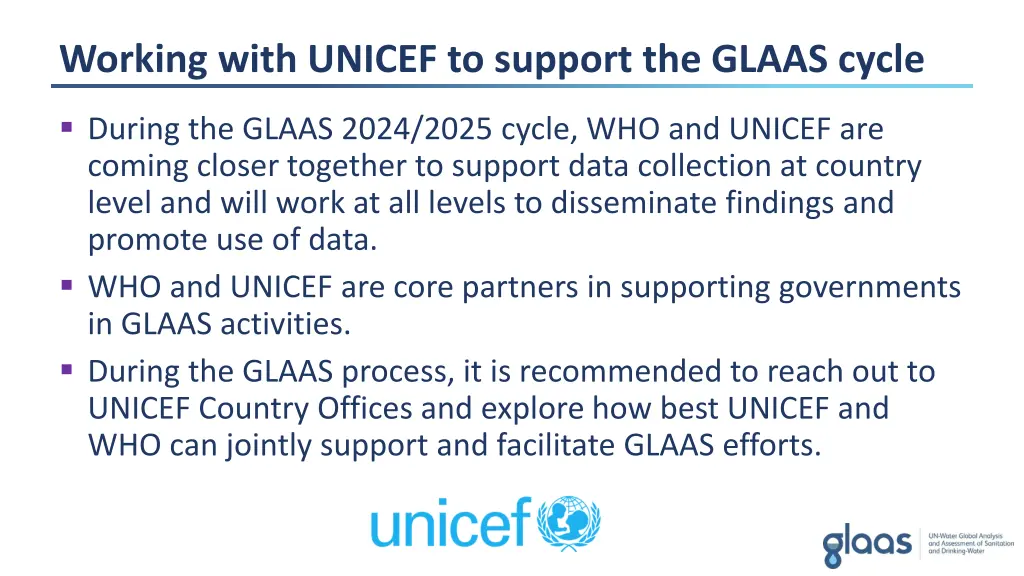 working with unicef to support the glaas cycle