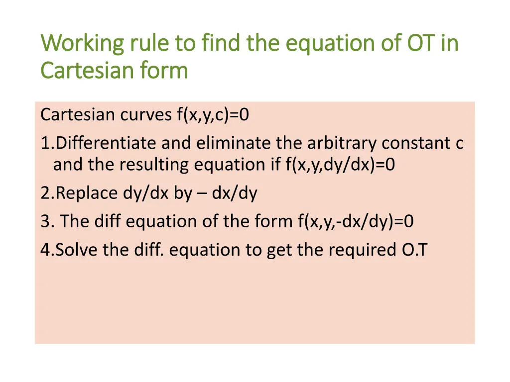 working rule to find the equation