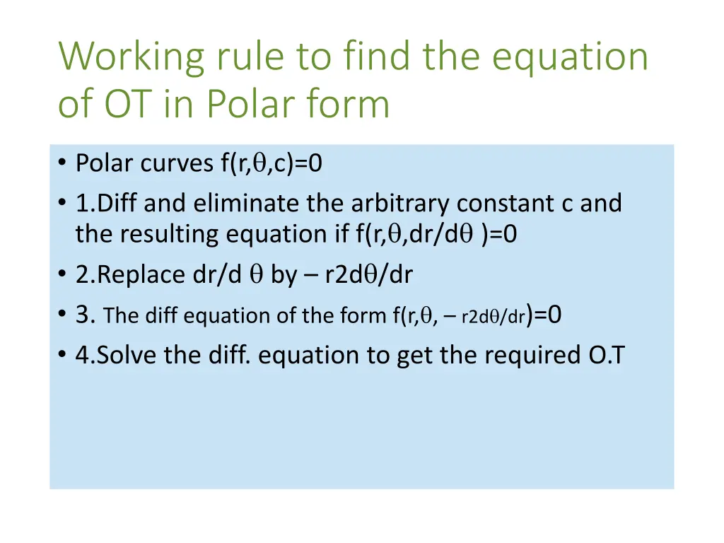 working rule to find the equation of ot in polar