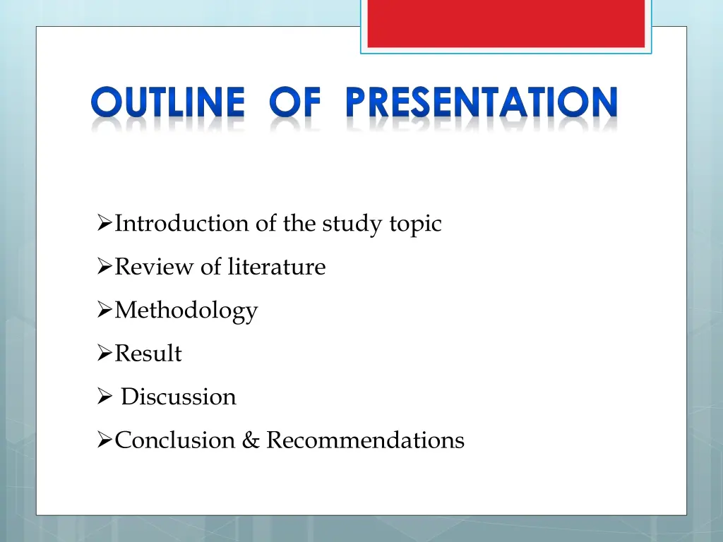 outline of presentation