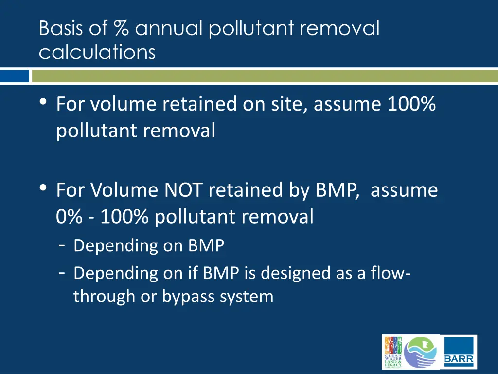 basis of annual pollutant removal calculations