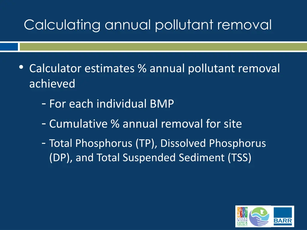 calculating annual pollutant removal