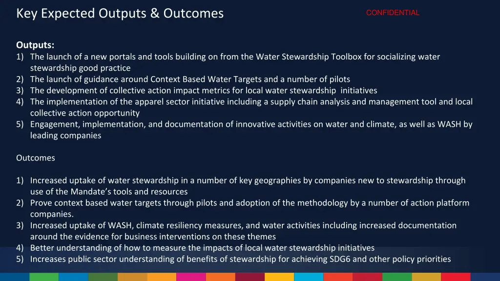 key expected outputs outcomes