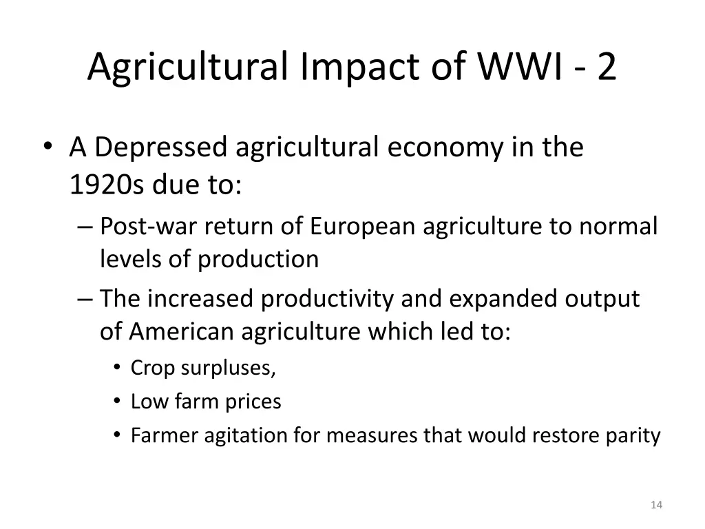 agricultural impact of wwi 2