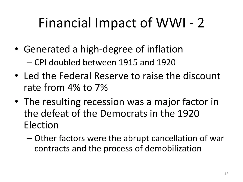 financial impact of wwi 2