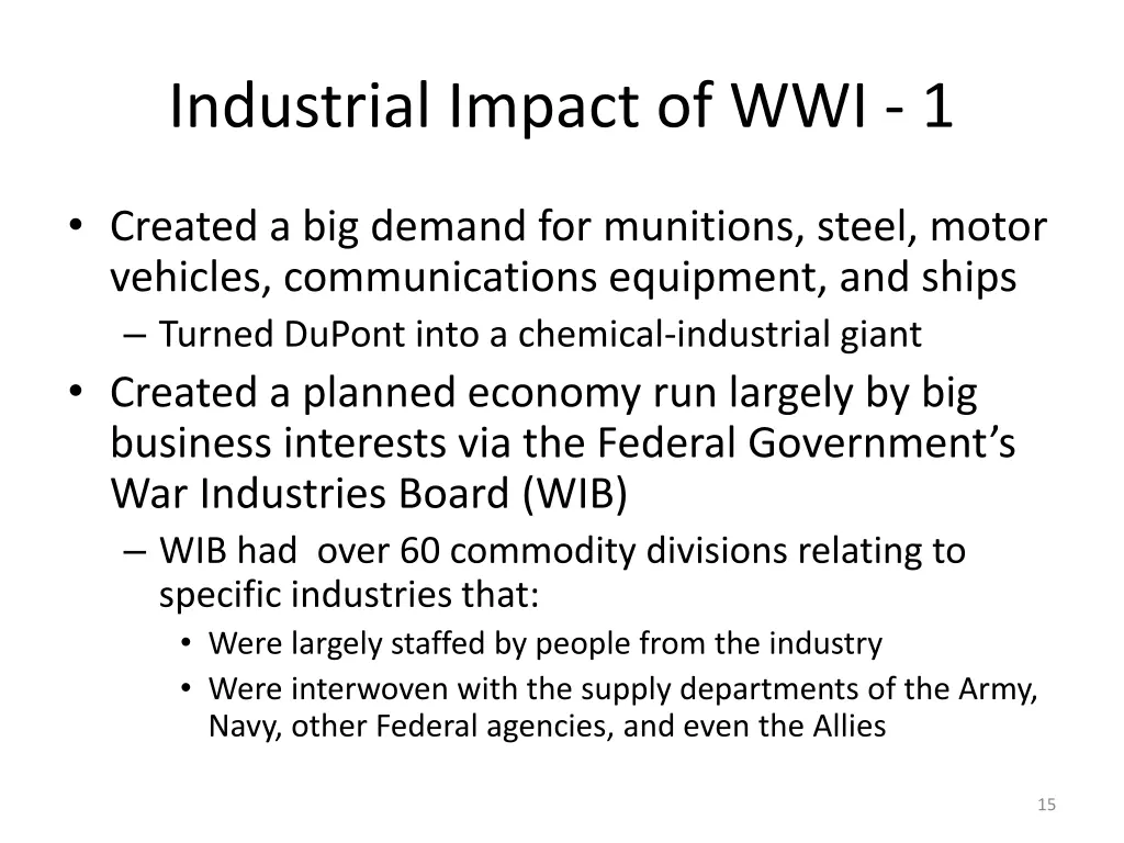 industrial impact of wwi 1