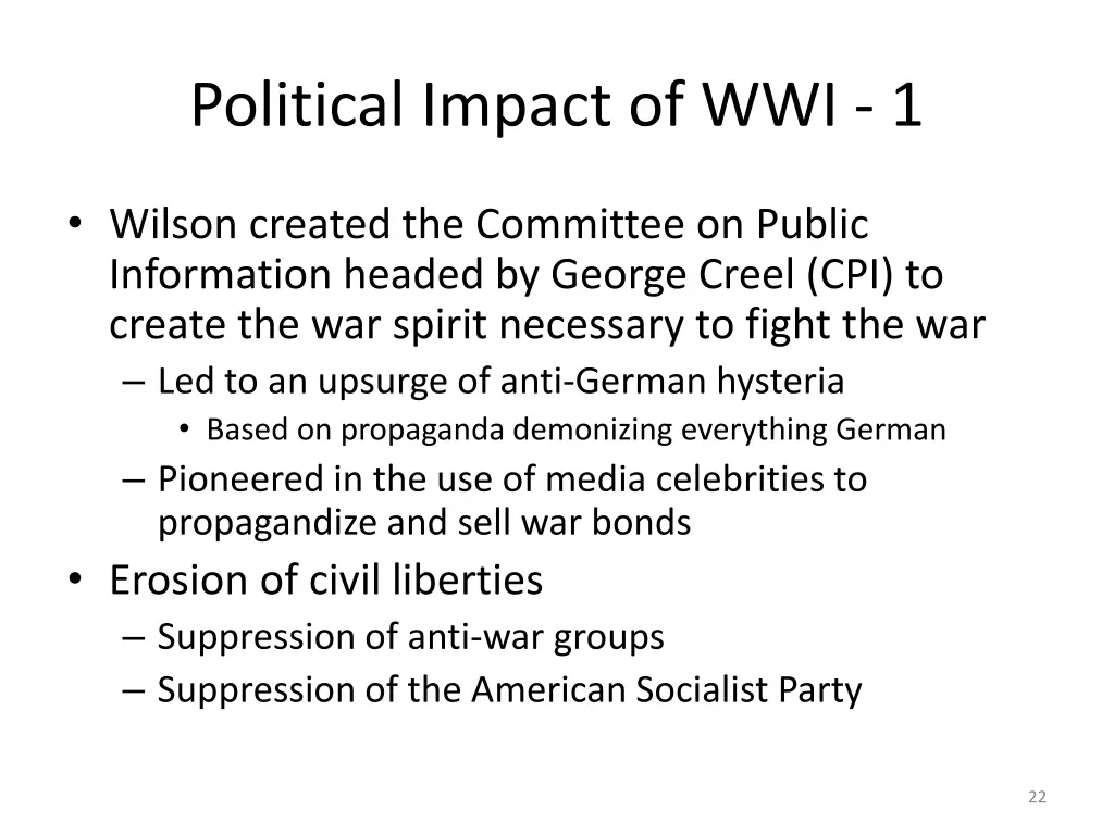 political impact of wwi 1