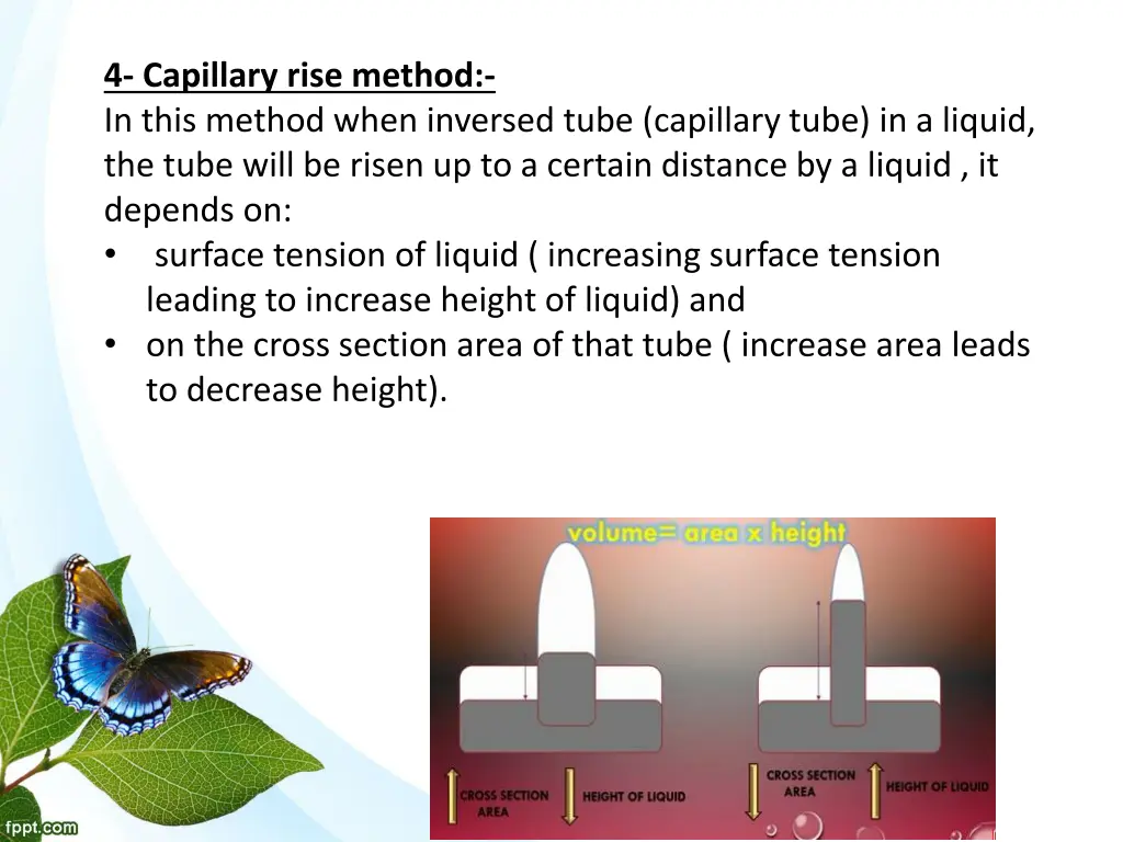 4 capillary rise method in this method when