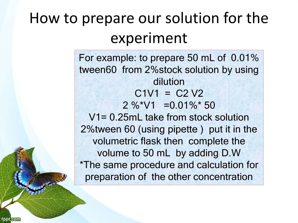 how to prepare our solution for the experiment