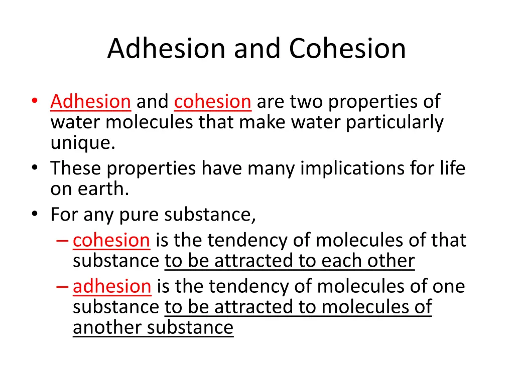 adhesion and cohesion