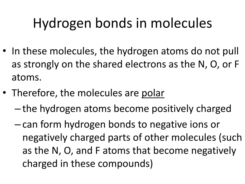 hydrogen bonds in molecules