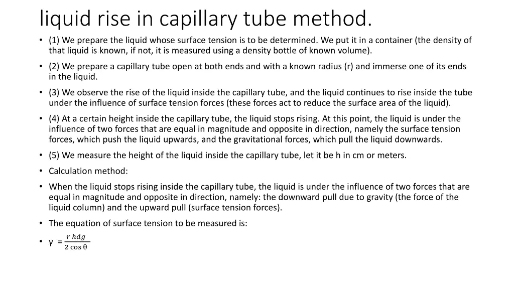 liquid rise in capillary tube method 1 we prepare