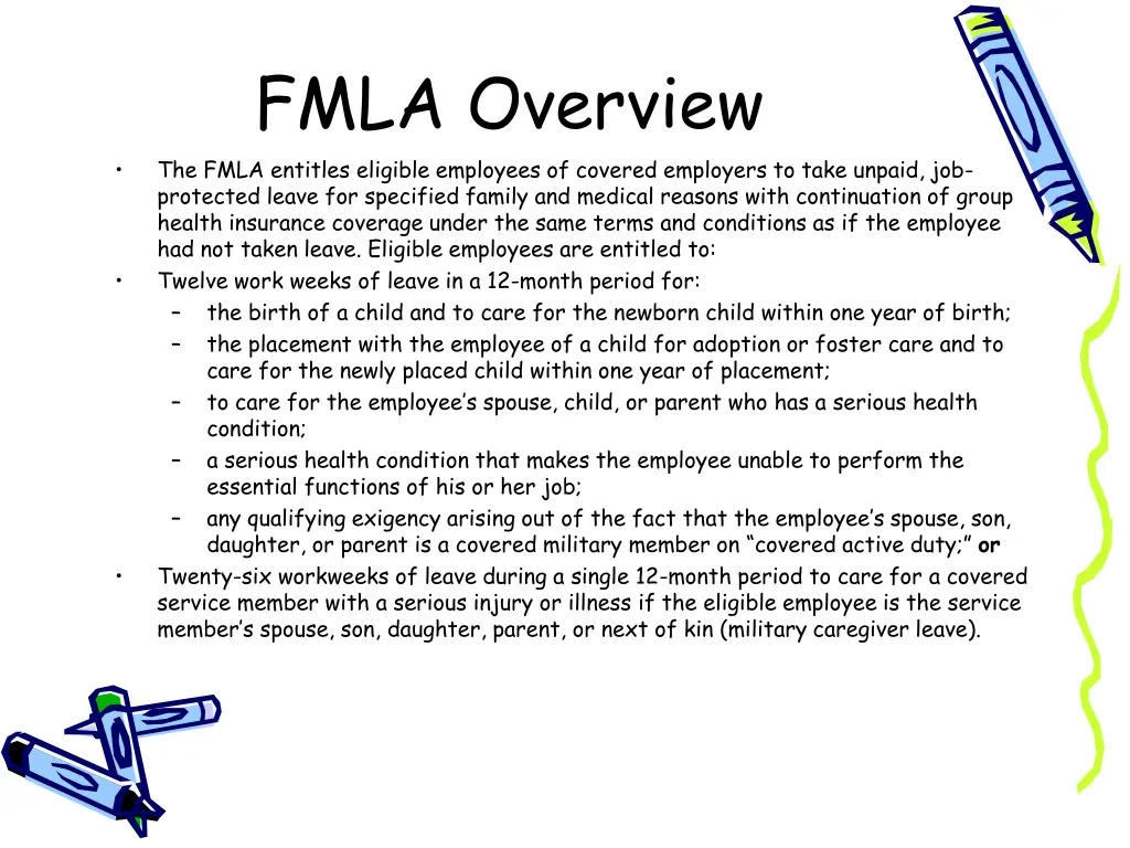 fmla overview the fmla entitles eligible