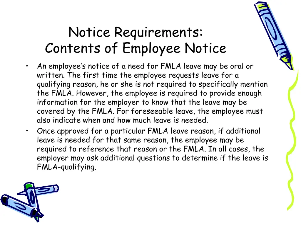 notice requirements contents of employee notice