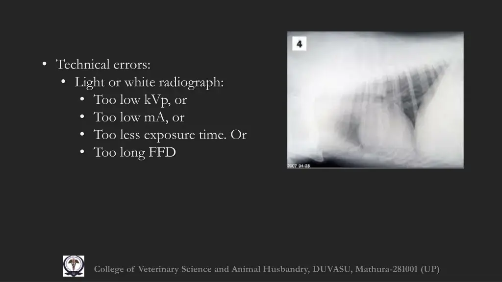 technical errors light or white radiograph