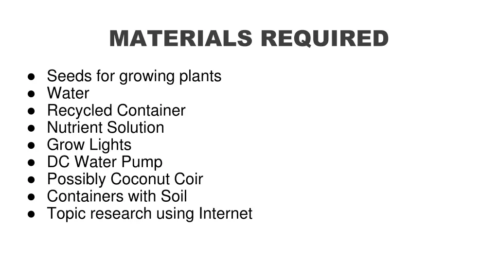 materials required