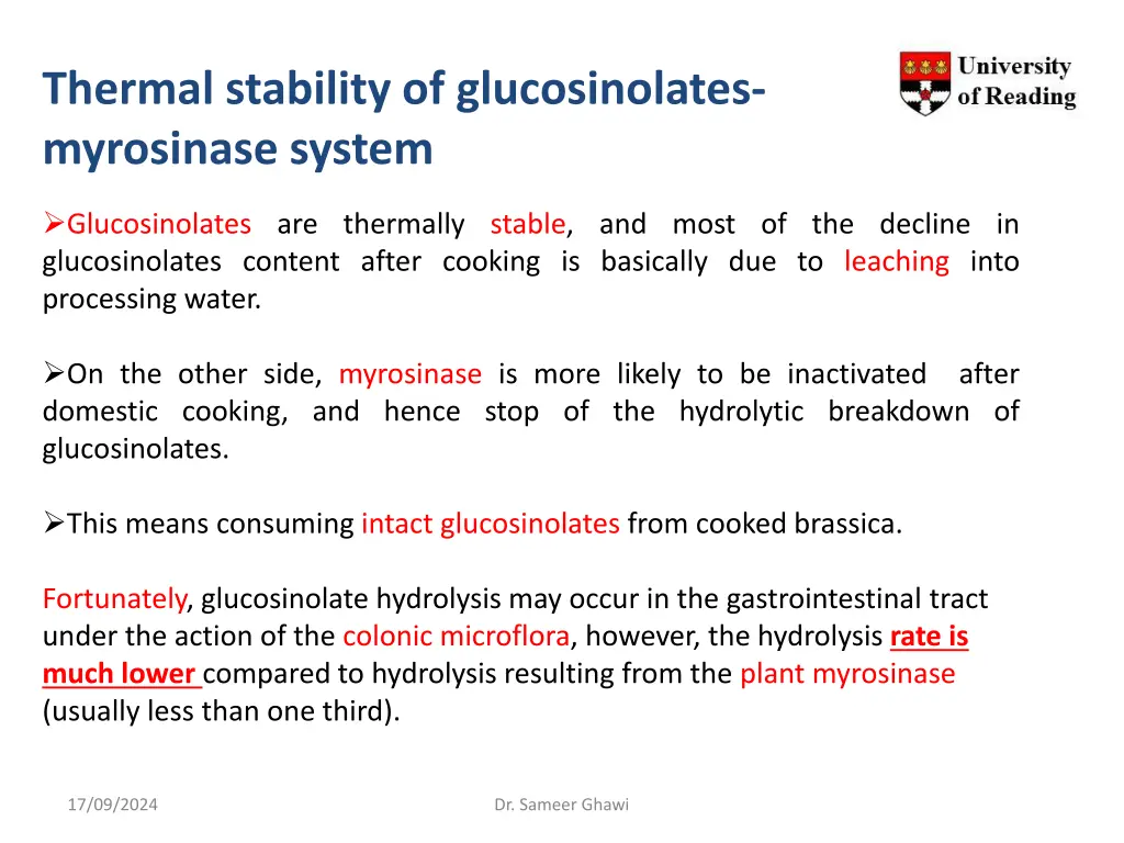 thermal stability of glucosinolates myrosinase