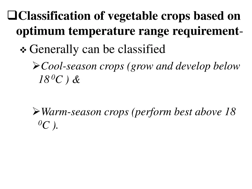 classification of vegetable crops based