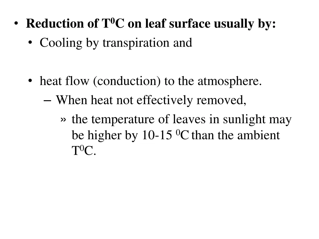 reduction of t 0 c on leaf surface usually