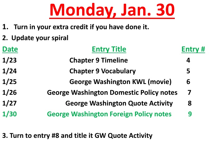 monday jan 30 1 turn in your extra credit