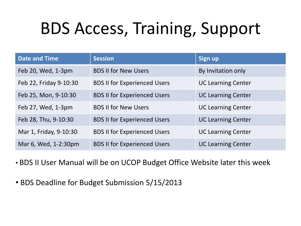 bds access training support